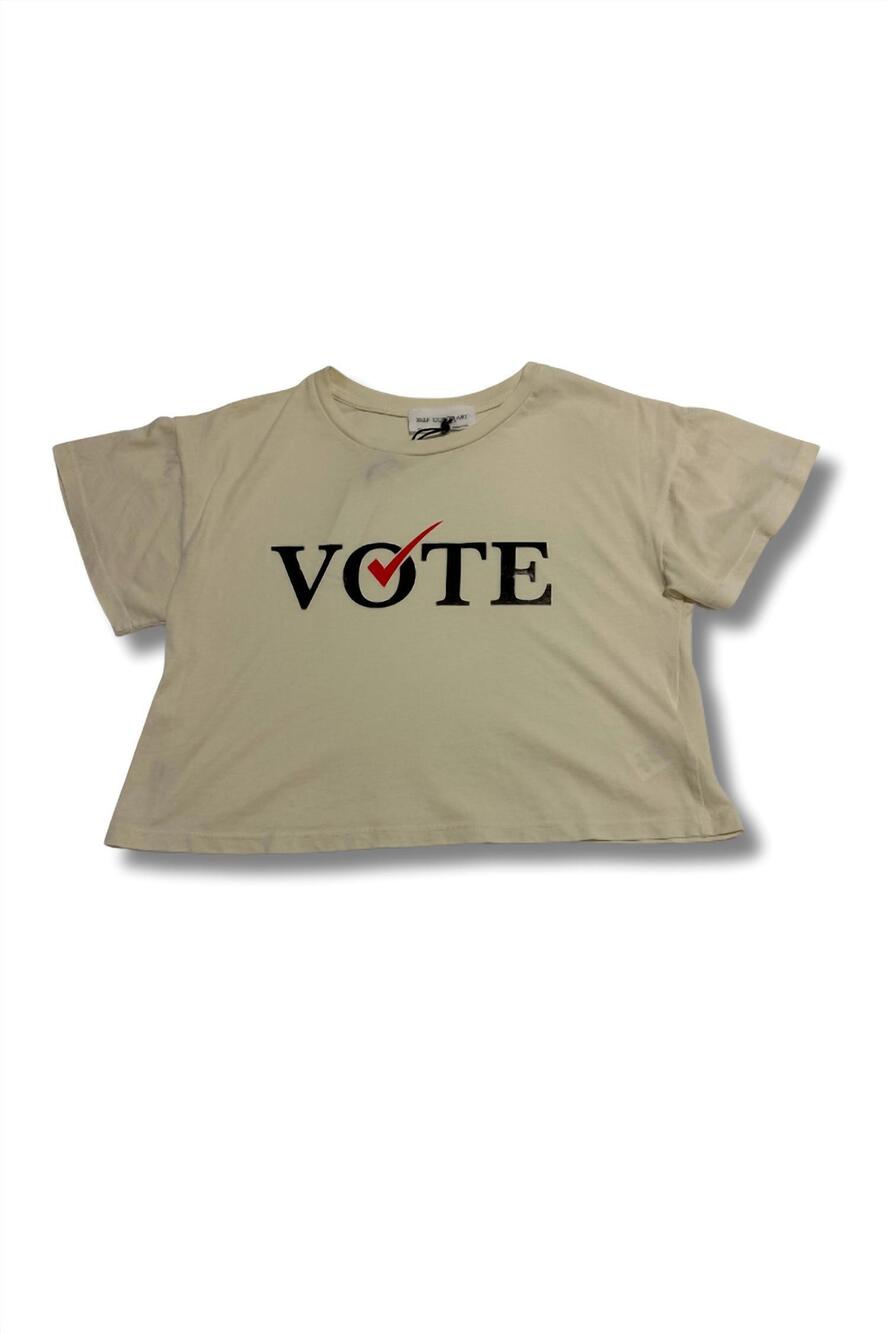 NEW SELF CONTRAST women's vote drew crop tee in crema